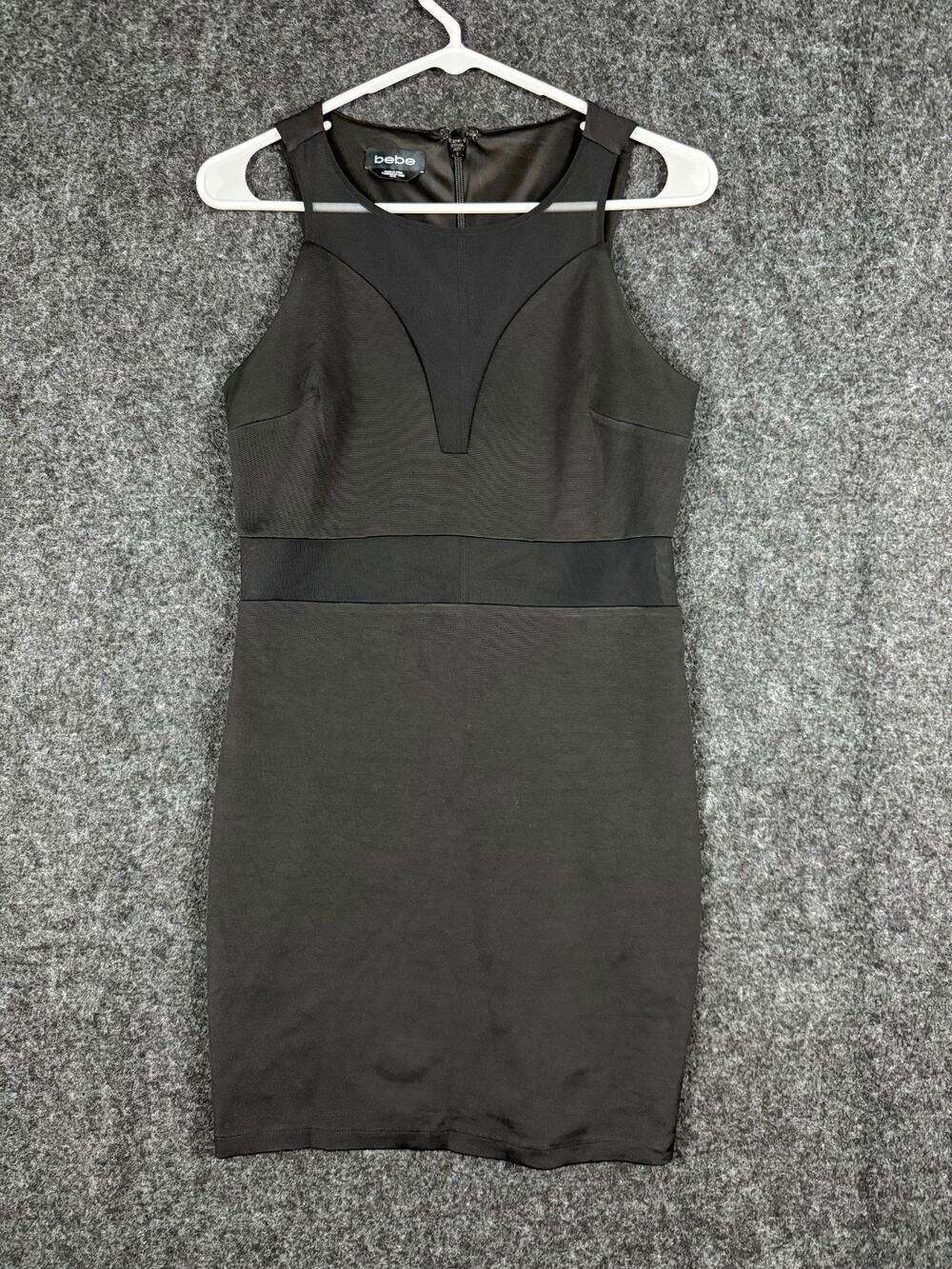 Bebe Black Bodycon Sheath Dress Women's Medium Sleeveless Mesh Cocktail Mini